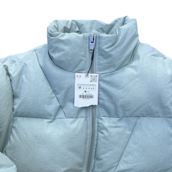 Zara Puffer Jacket Men's Green Mock Neck Long Sleeve Pocket Detail Zip-Up Medium - Picture 9 of 17